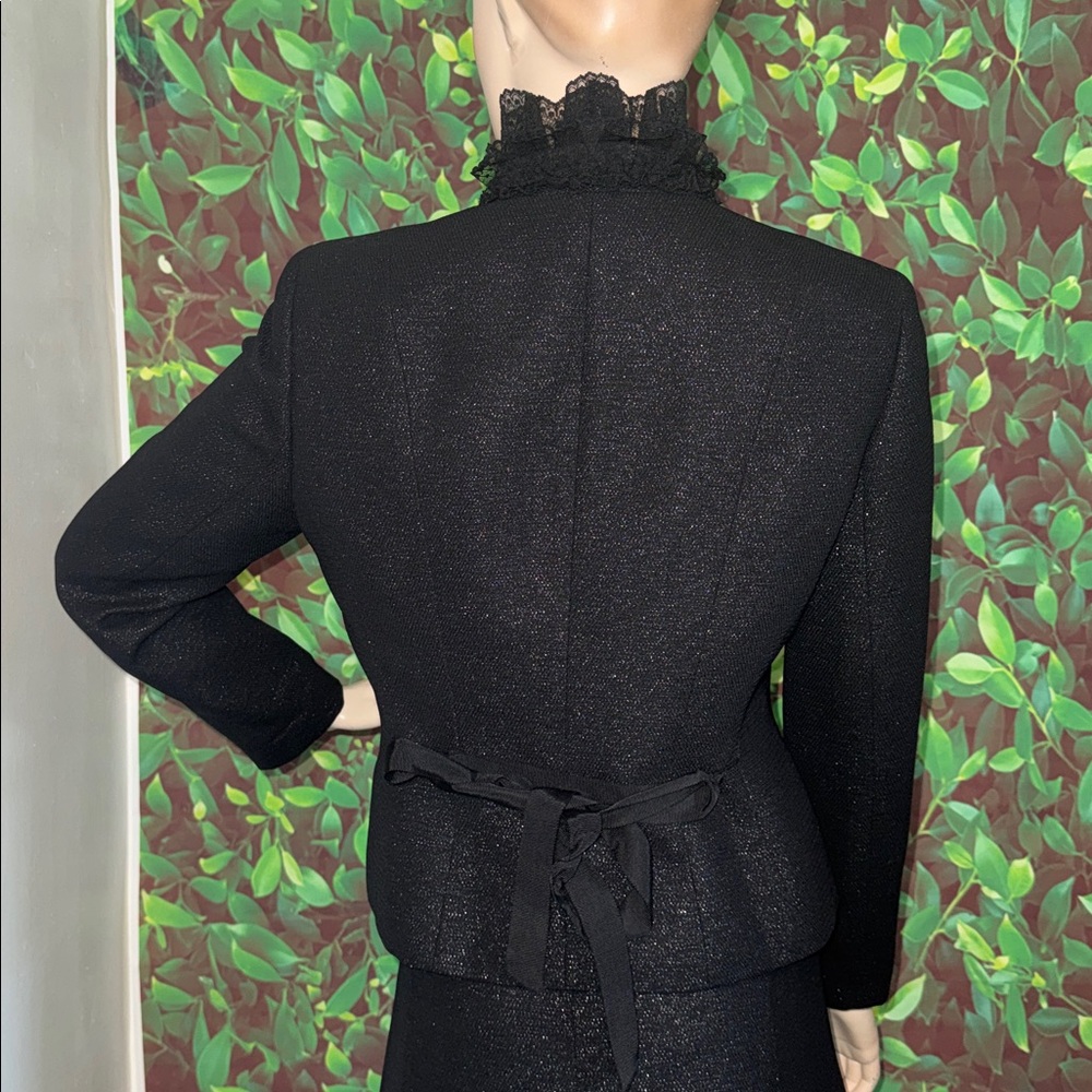 Black Silver Tweed & Lace Skirt Suit 8P - Picture 15 of 17